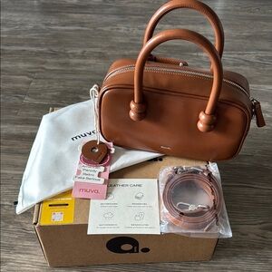 Brown Mini Leather Bag with Structured Design